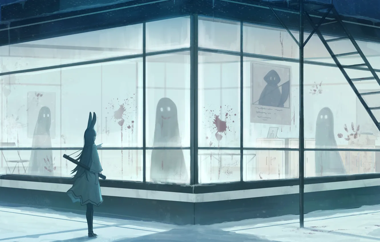 Photo wallpaper winter, girl, snow, death, blood, ears, ghosts