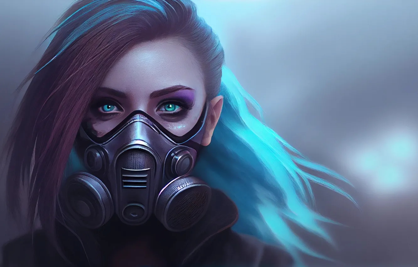 Photo wallpaper girl, fantasy, look, mask, Respirator