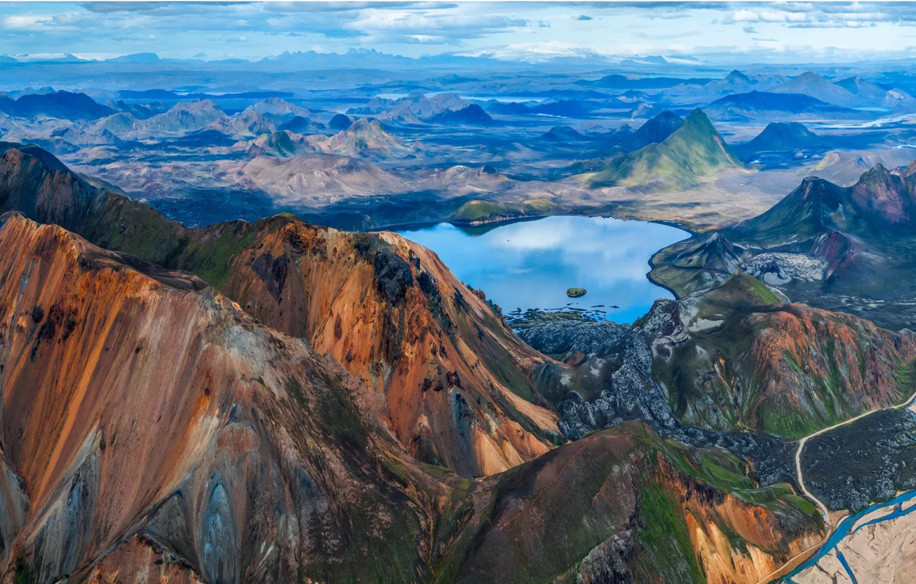 Photo wallpaper mountains, lake, rocks, Iceland, Landmannalaugar