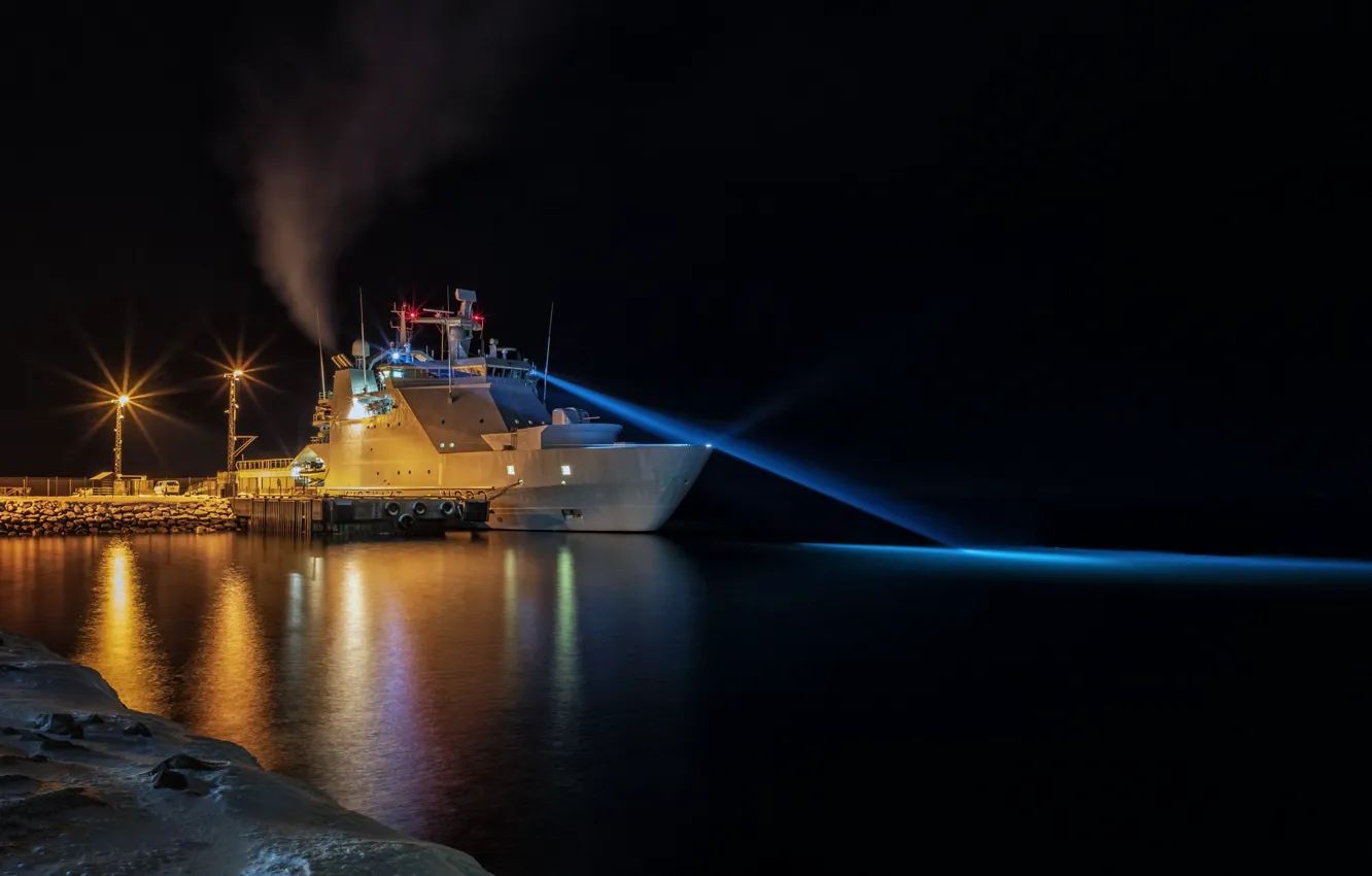 Photo wallpaper night, ship, port