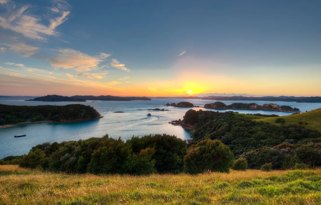 Photo wallpaper sea, sunset, shore, Bay, pond
