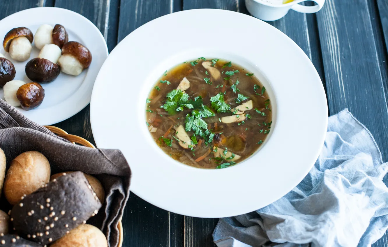 Photo wallpaper mushrooms, food, soup, the first dish