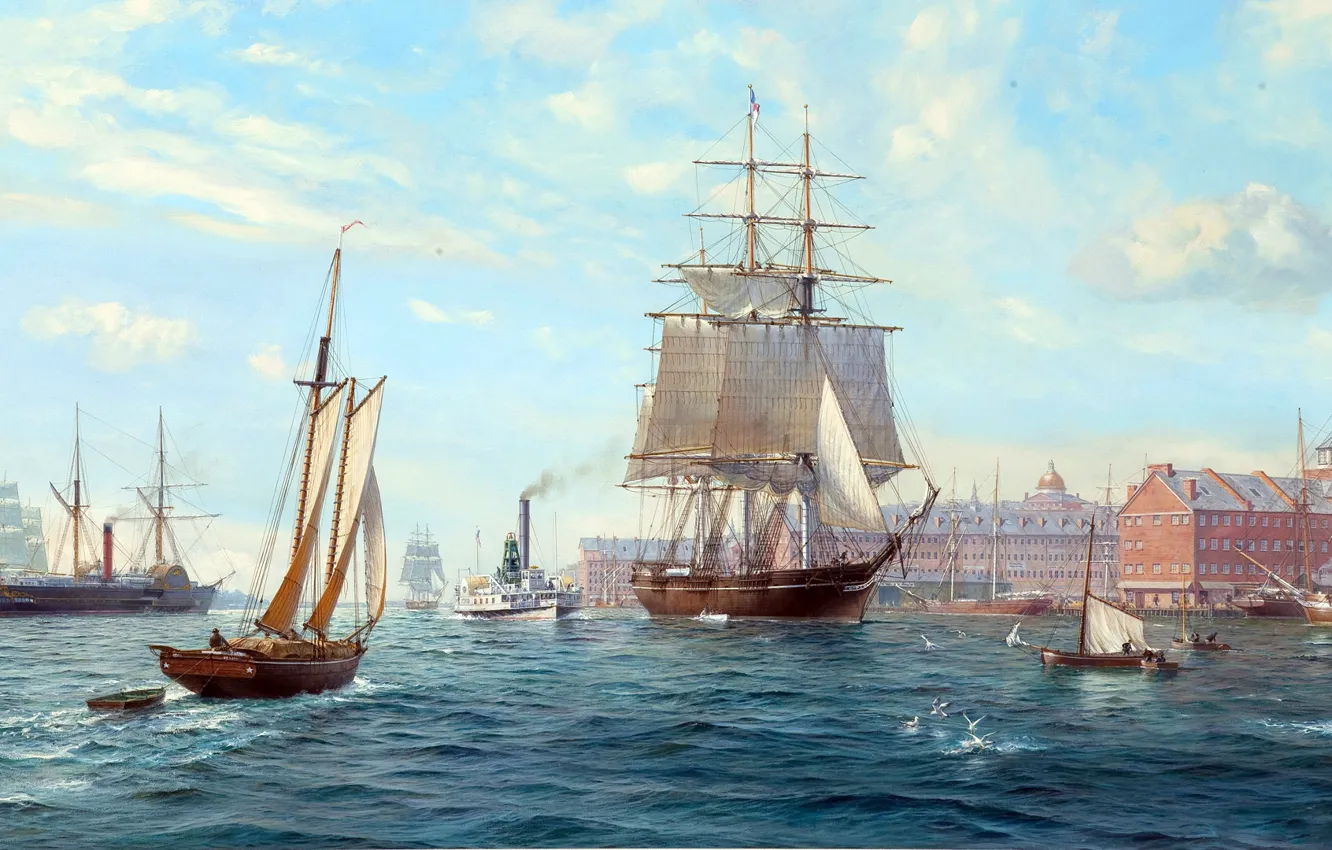 Photo wallpaper figure, ships, art, painting, sailboats, roy cross