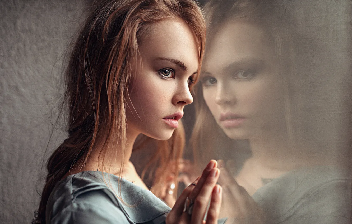 Photo wallpaper glass, girl, reflection, portrait, beautiful, Studio, Anastasia Shcheglova