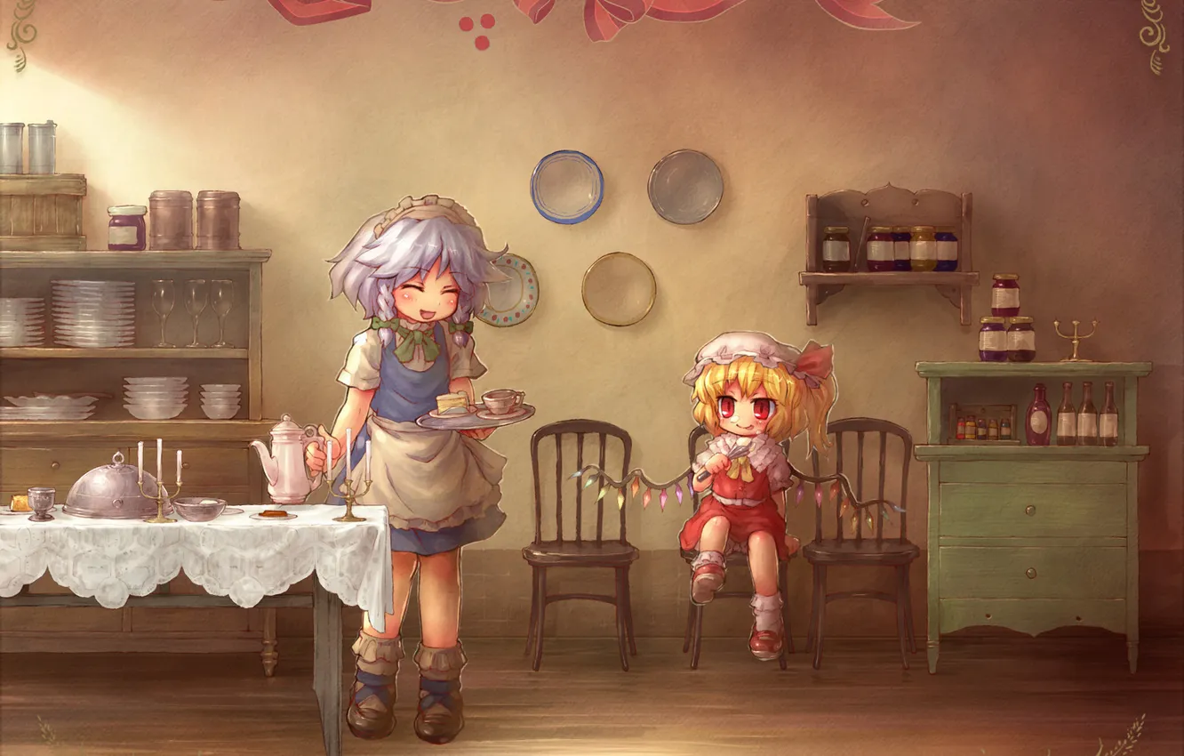 Photo wallpaper mood, anime, kitchen, girl, cake