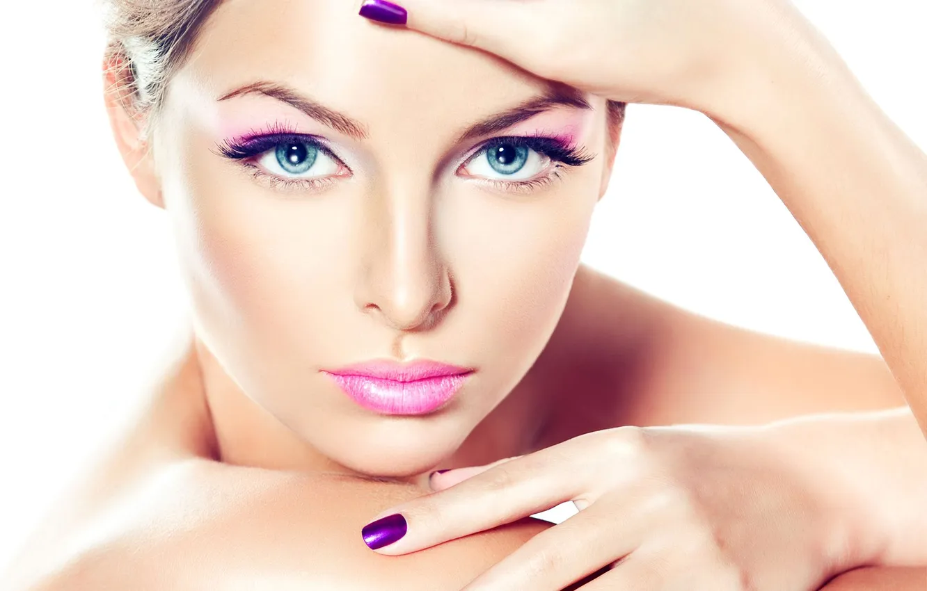 Photo wallpaper look, face, style, hands, makeup, lipstick, lips, shoulders