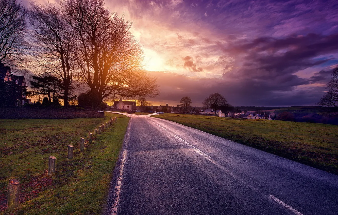 Photo wallpaper road, landscape, sunset