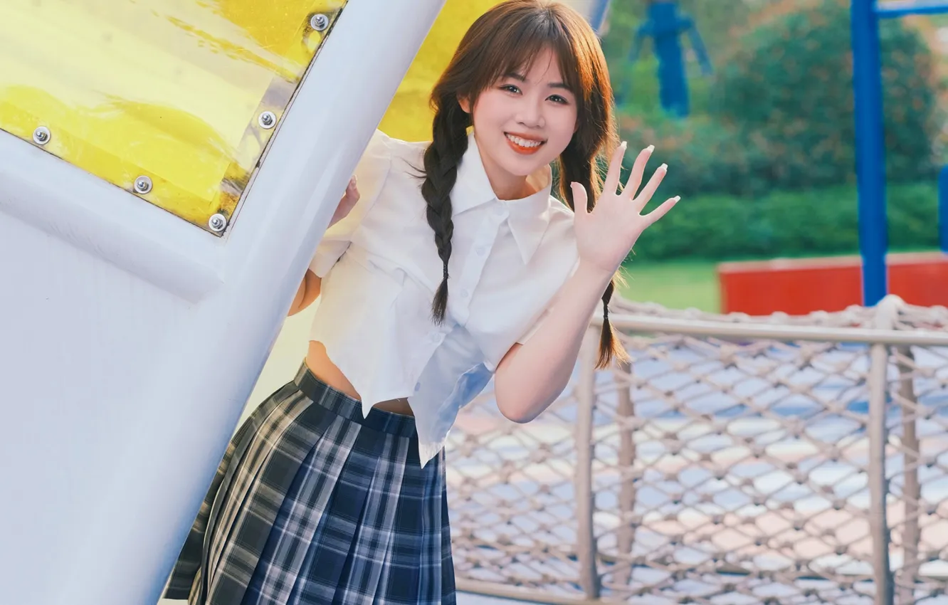 Photo wallpaper woman, smile, beautiful, model, pretty, asian, cute, sunlight