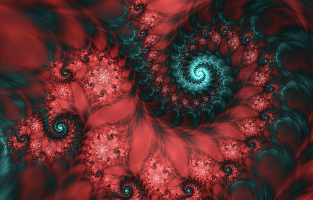 Photo wallpaper abstraction, pattern, spiral, contrast, fractal, ornament, the mathematical universe, shades of red and green