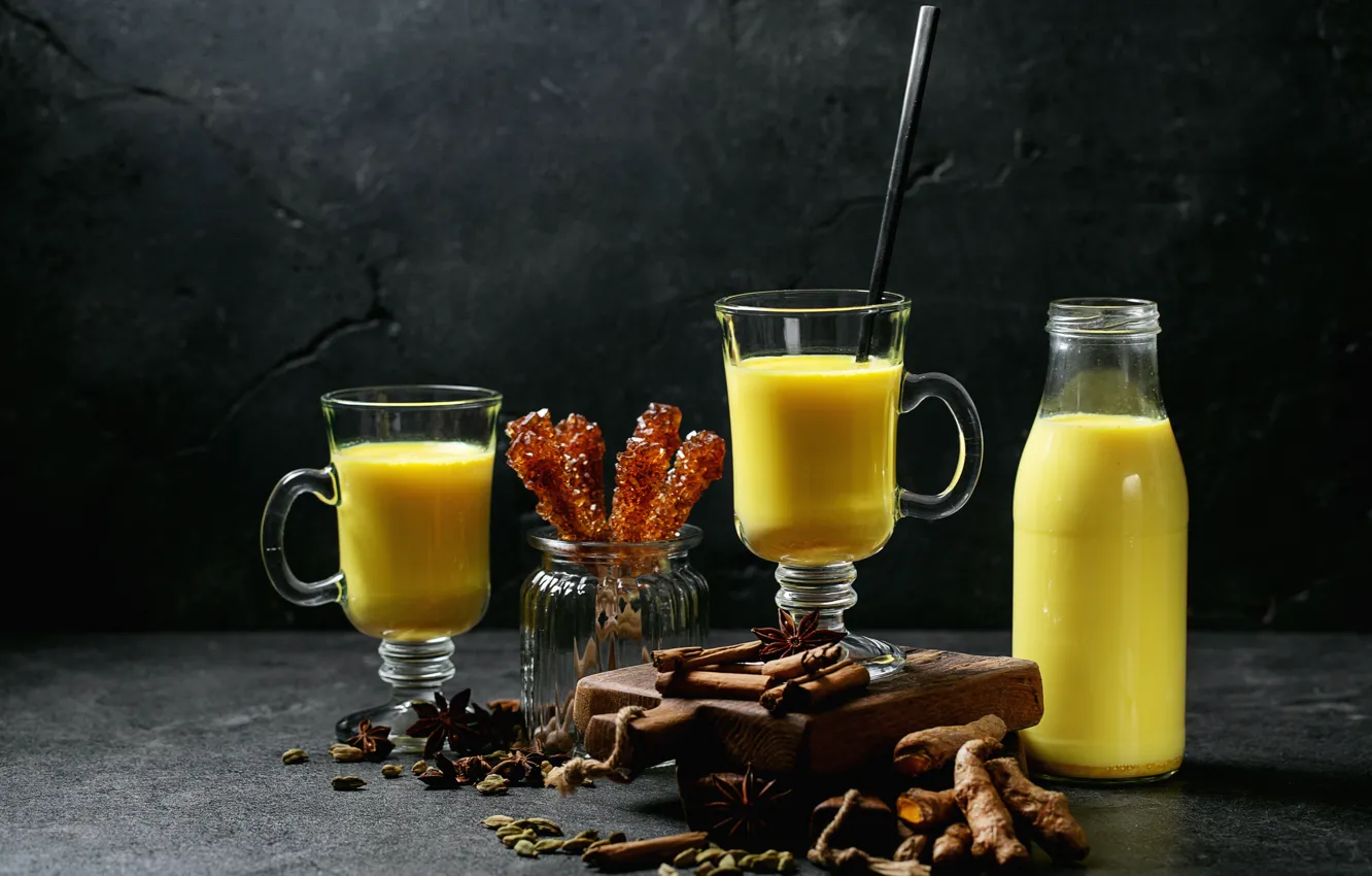 Photo wallpaper milk, honey, cocktail, drink, cinnamon, spices