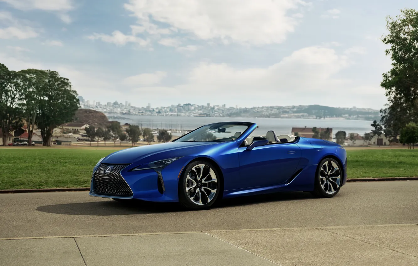 Photo wallpaper blue, lawn, Lexus, convertible, 2021, LC 500 Convertible