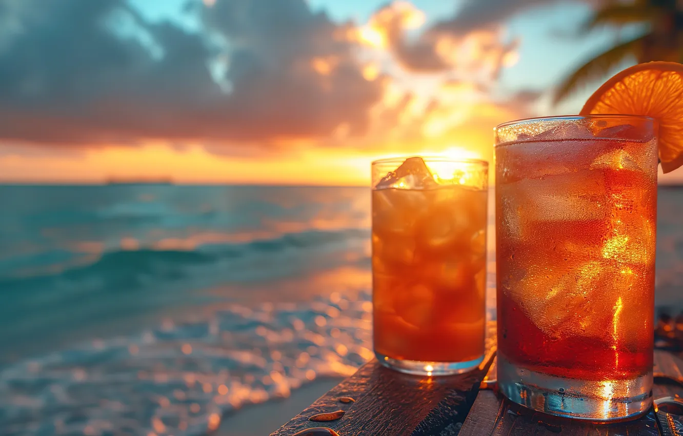 Photo wallpaper ice, sea, beach, summer, glass, stay, cocktail, summer