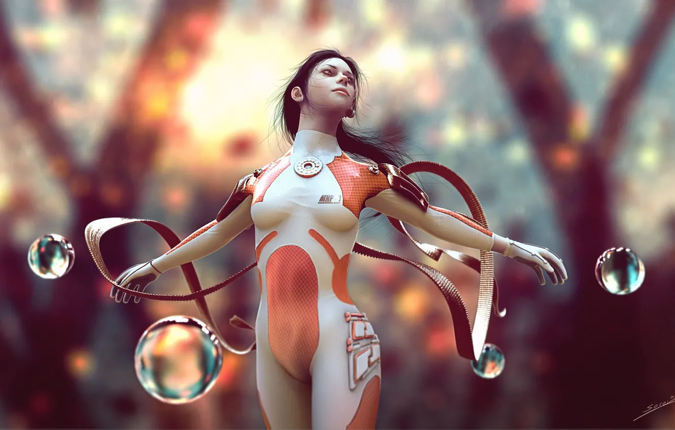 Photo wallpaper water, girl, bubbles, hands, art, costume