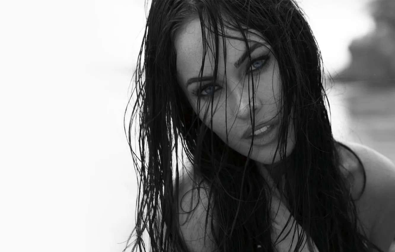 Photo wallpaper Megan Fox, model, American actress, b/W photo