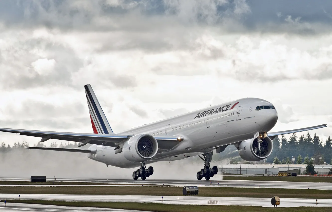 Photo wallpaper clouds, Boeing, the plane, Boeing, 777, Air France, boeing 777