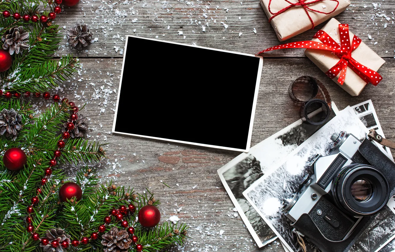 Photo wallpaper photo, tree, camera, New Year, Christmas, gifts, Christmas, vintage