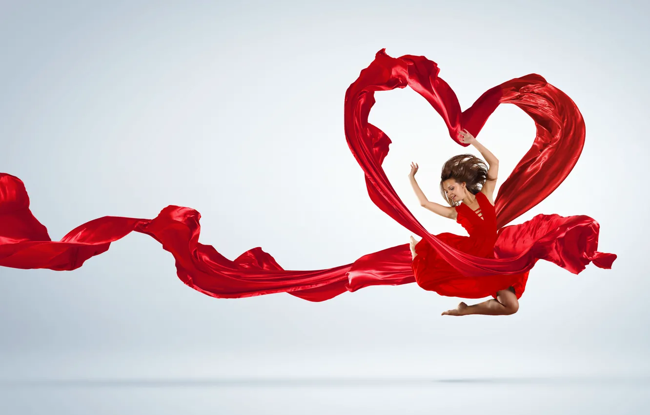 Photo wallpaper heart, Girl, dance, dress, fabric