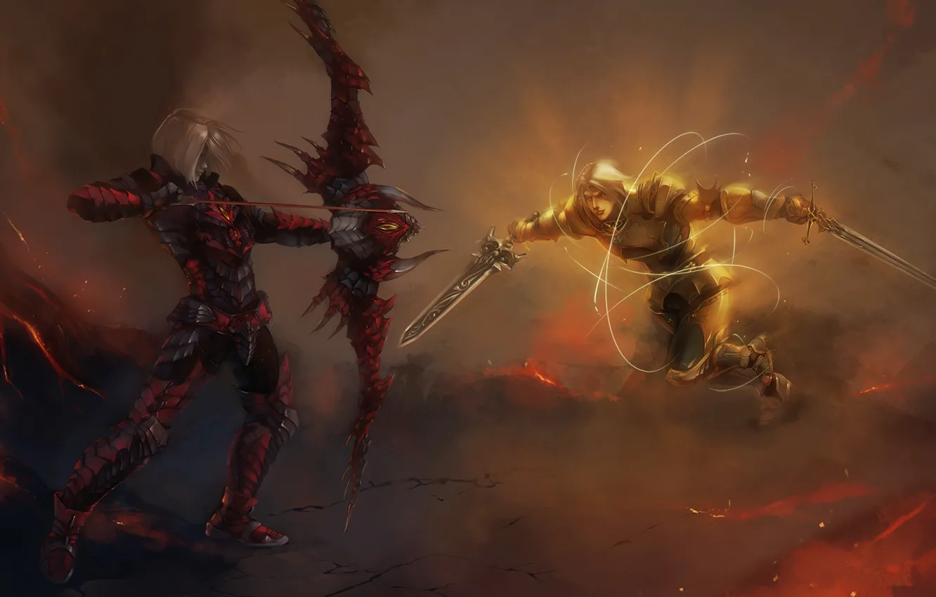 Photo wallpaper the game, sword, armor, bow, fluff, pers, battle, pvp