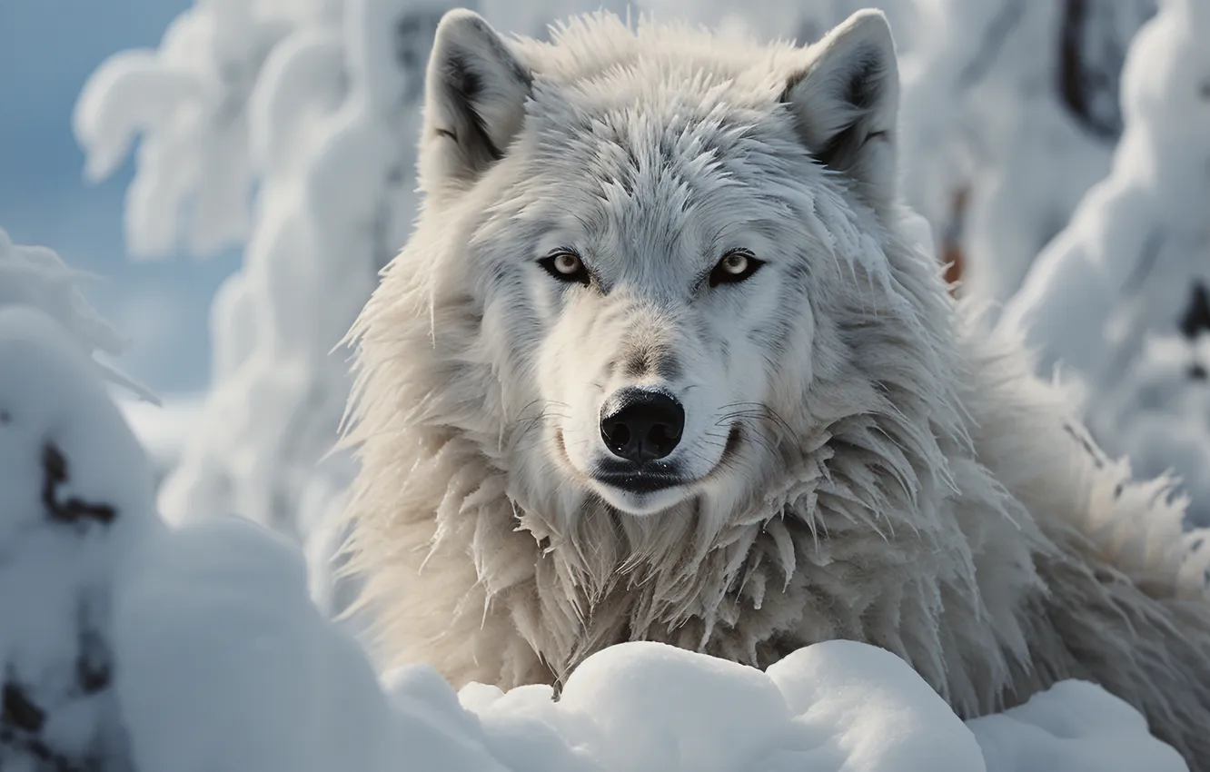 Photo wallpaper winter, forest, white, look, face, snow, branches, nature