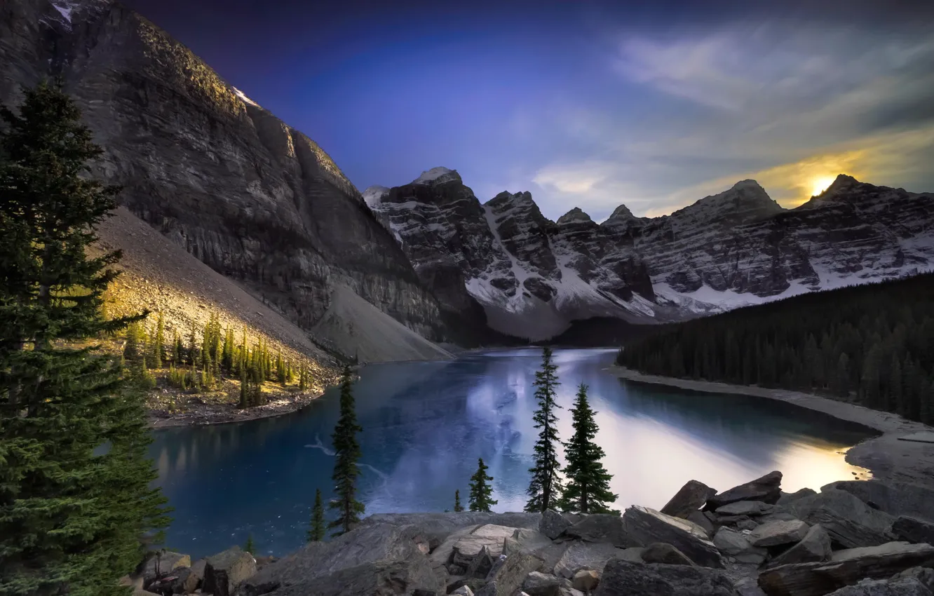 Photo wallpaper forest, landscape, mountains, lake, Alberta, Canada, Lake