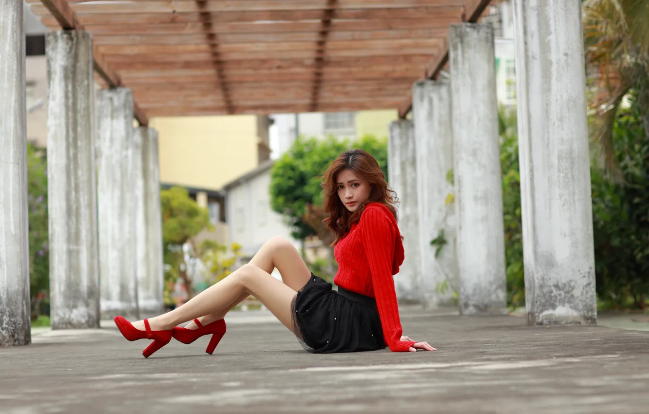 Photo wallpaper look, legs, sitting, cutie