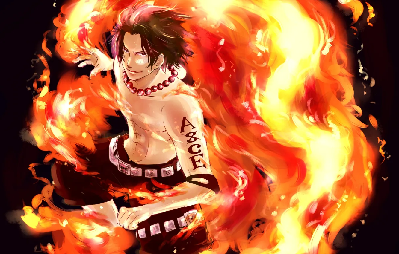 Photo wallpaper fire, anime, art, tattoo, guy, one piece, Portgas D. Ace, big jackpot