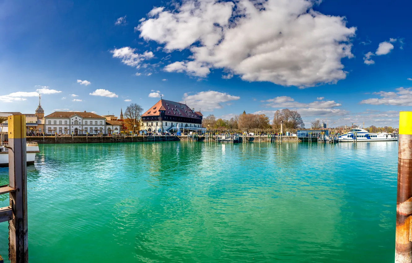 Photo wallpaper clouds, lake, home, Germany, Constance