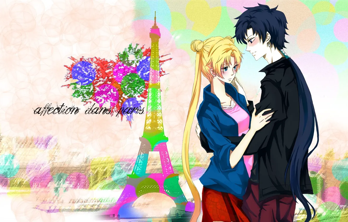 Photo wallpaper girl, background, romance, anime, art, guy, two, Sailor Moon
