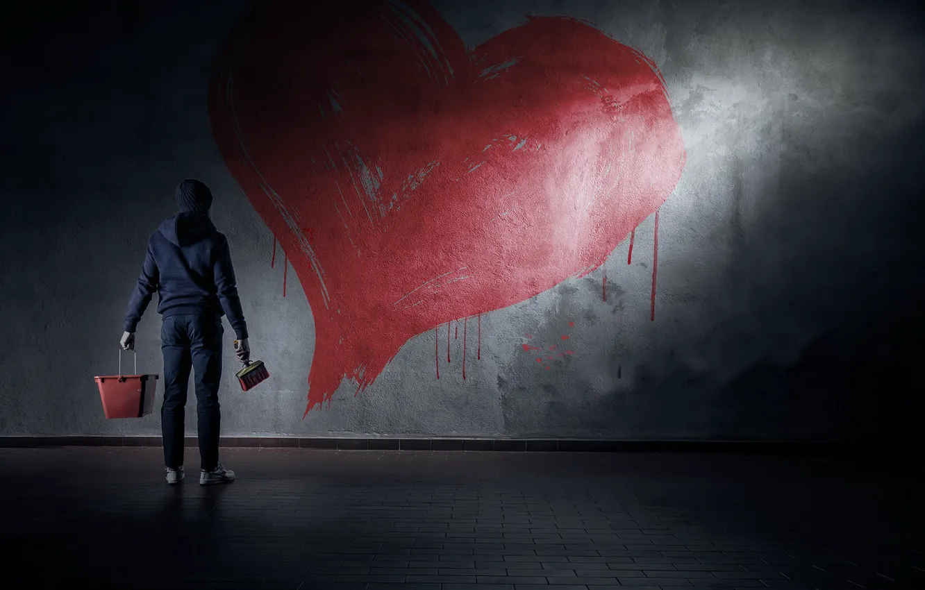 Photo wallpaper wall, heart, people