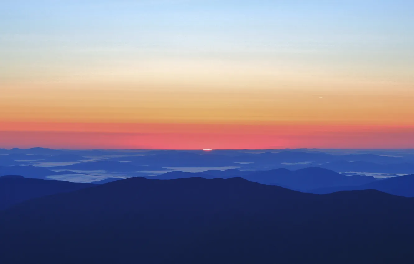 Photo wallpaper the sky, clouds, sunset, mountains, horizon