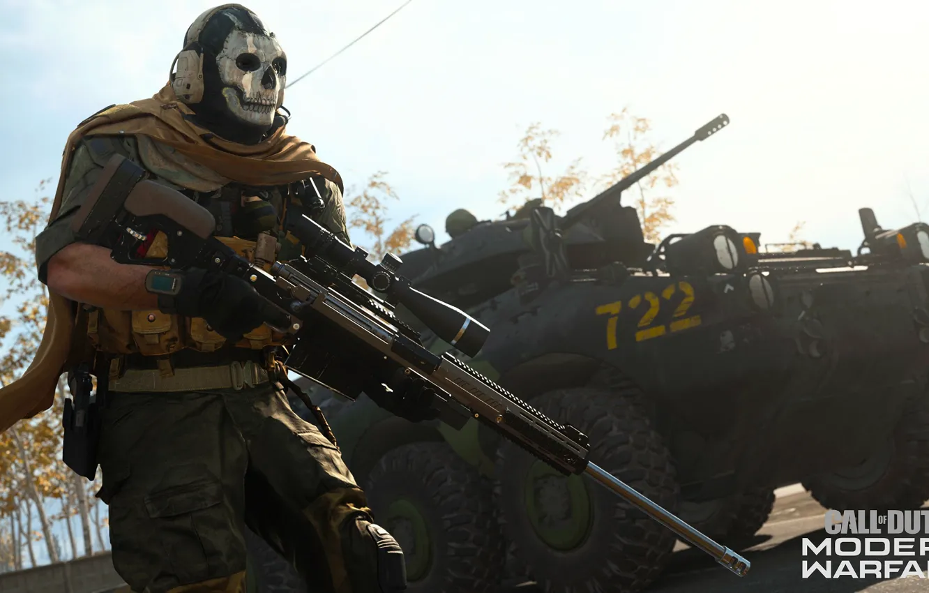 Photo wallpaper skull, mask, soldiers, Call of Duty, sniper rifle, Call of Duty: Modern Warfare