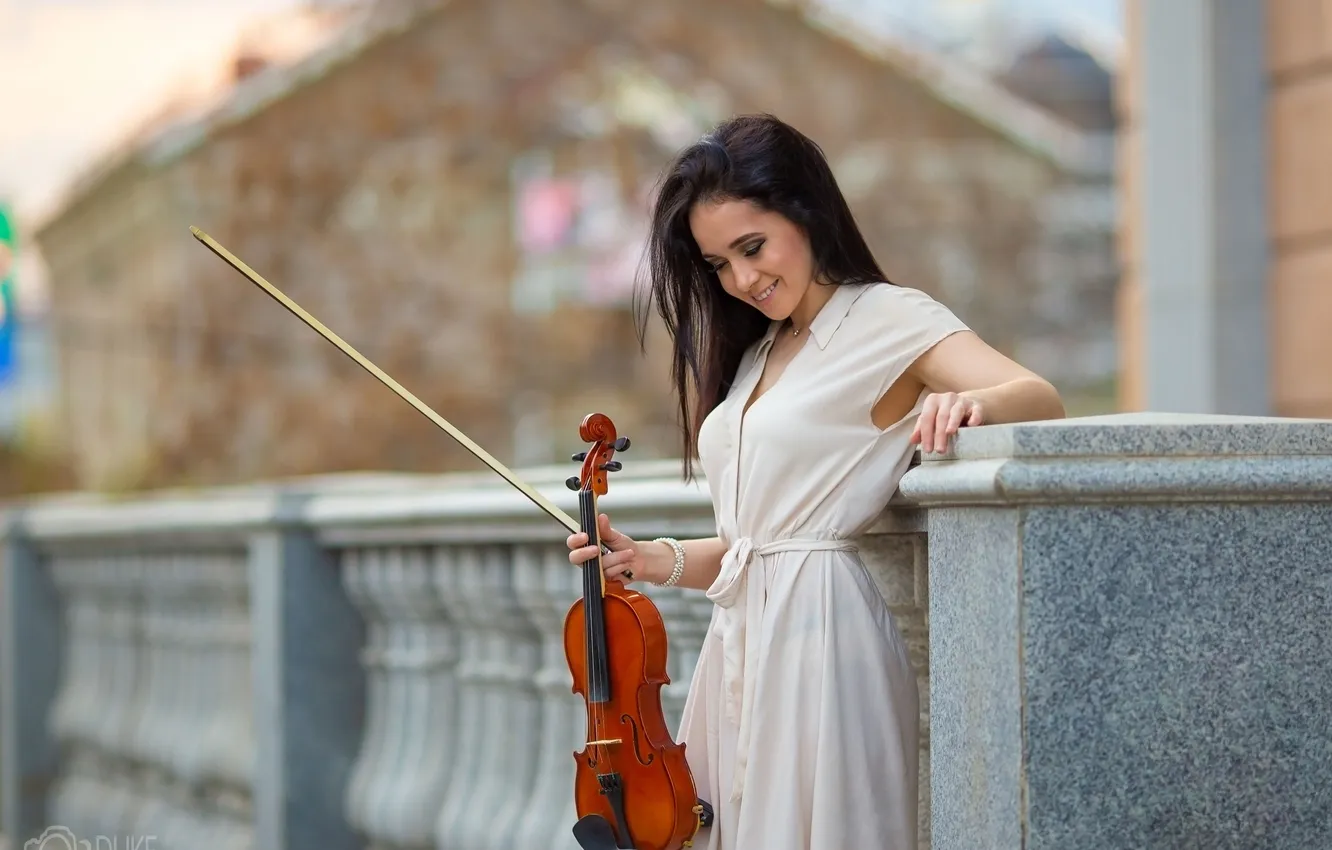 Photo wallpaper girl, sexy, Wallpaper, sweetheart, violin, model, bright, makeup