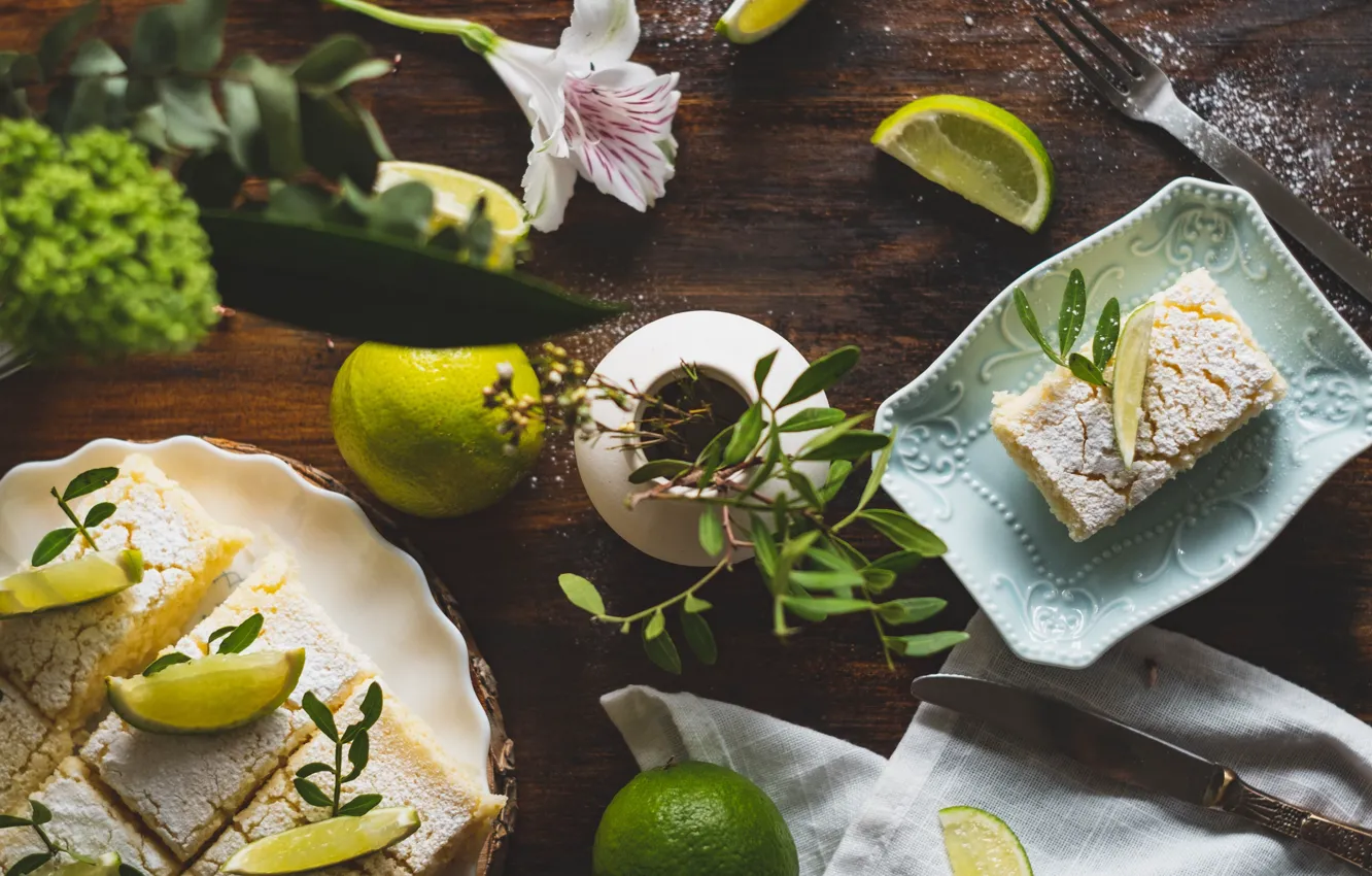 Photo wallpaper flowers, lime, cheesecake