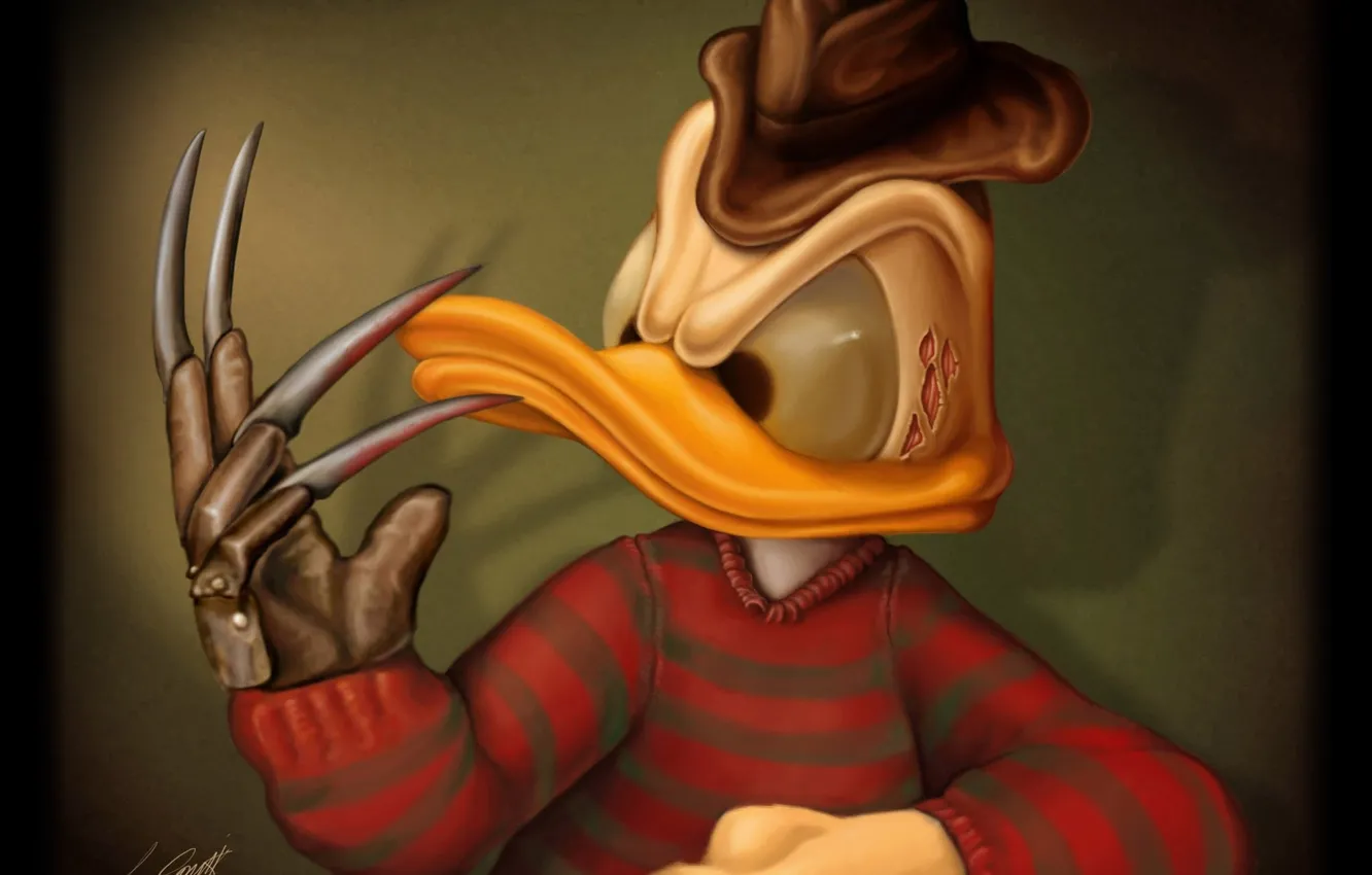 Photo wallpaper hat, gloves, Freddy Krueger, Freddy Krueger, Donald Duck, Donald Duck