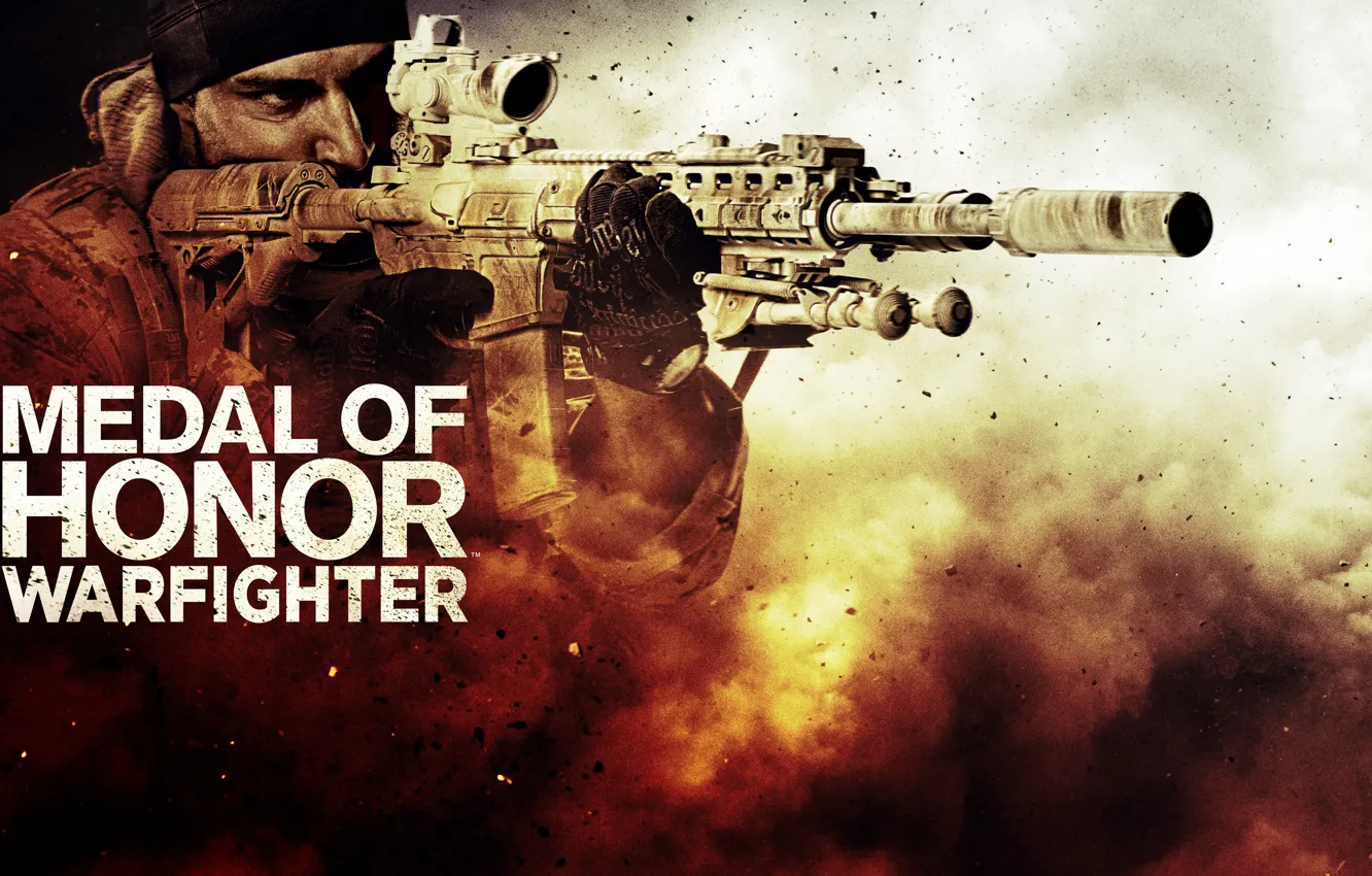 Photo wallpaper weapons, dust, soldiers, machine, bandana, the vest, Medal of Honor: Warfighter