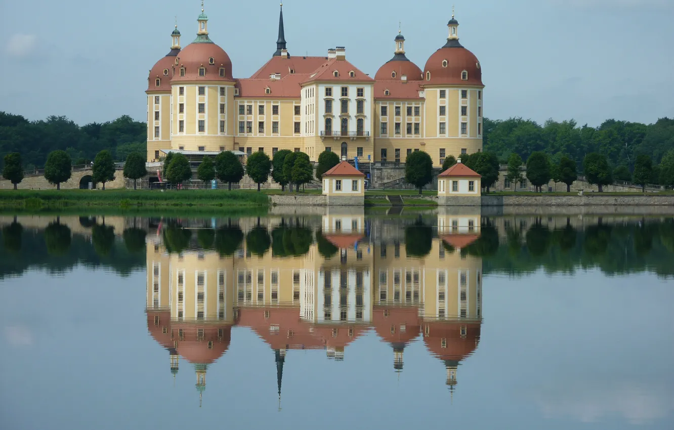 Photo wallpaper Reflection, Lake, Germany, Architecture, Germany, Lake, Moritzburg Castle, Moritzburg Castle