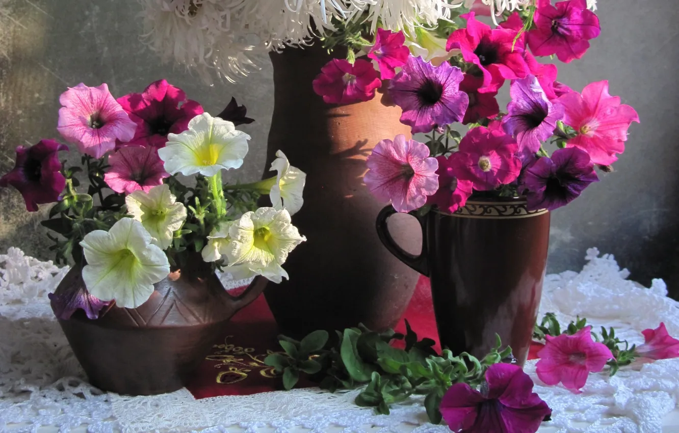 Photo wallpaper flowers, napkin, Petunia