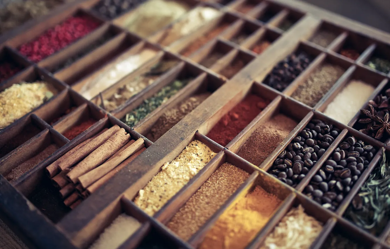 Photo wallpaper cinnamon, a lot, spices, grains