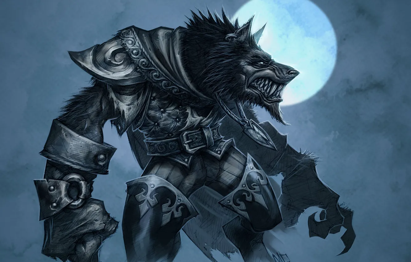 Photo wallpaper the moon, wolf, armor, World of Warcraft, Cataclysm, werewolf, wow, the Worgen