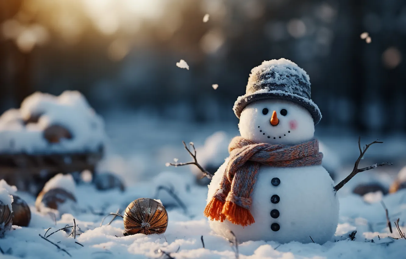 Photo wallpaper winter, snow, new year, Christmas, snowman, Christmas, winter, snow