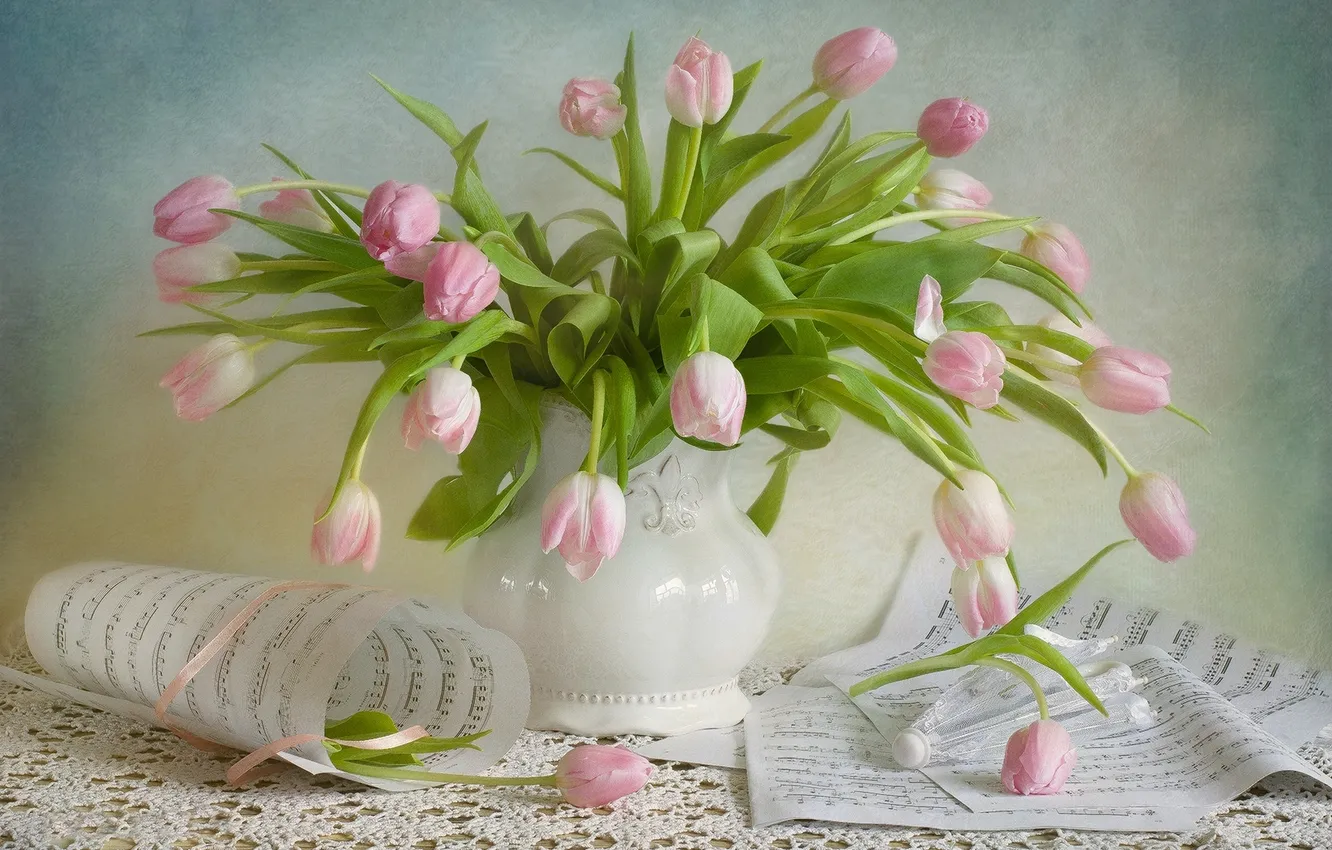 Photo wallpaper flowers, tulips, still life
