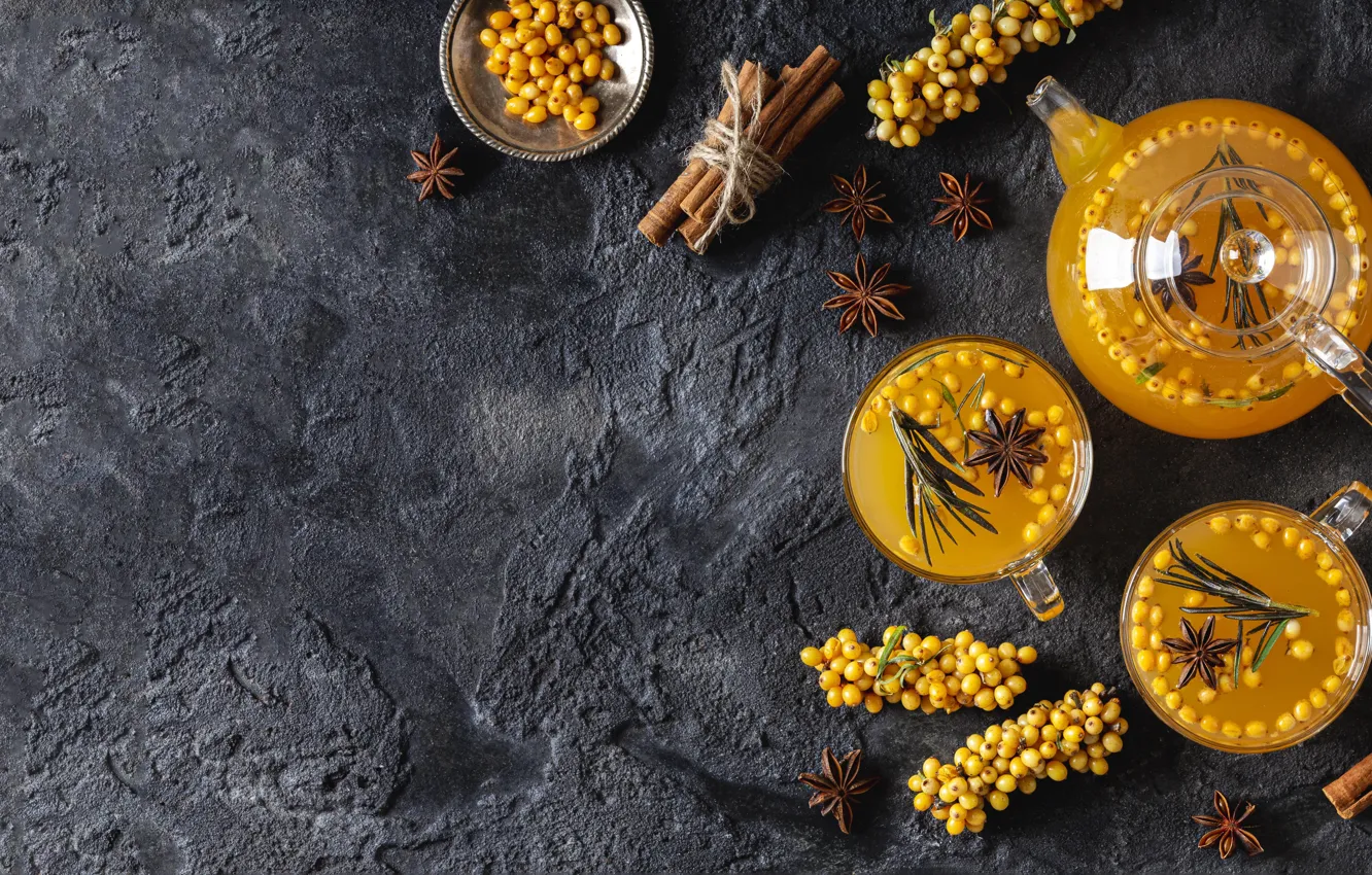 Photo wallpaper glass, berries, table, tea, kettle, the tea party, Cup, dishes