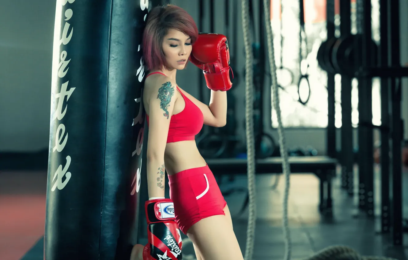 Photo wallpaper girl, sport, Boxing, Asian, training