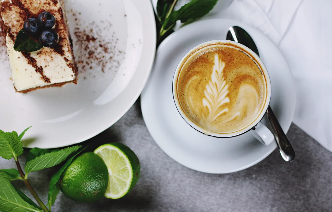Photo wallpaper coffee, food, cake, lime, cake, sweet