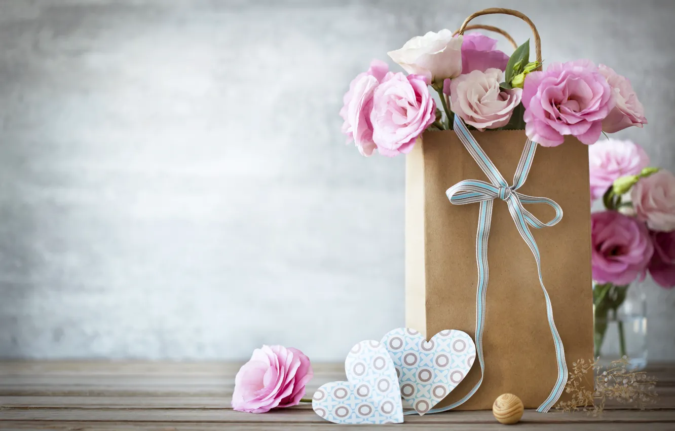 Photo wallpaper heart, bag, bow, heart, romantic, lovely, eustoma, eustoma