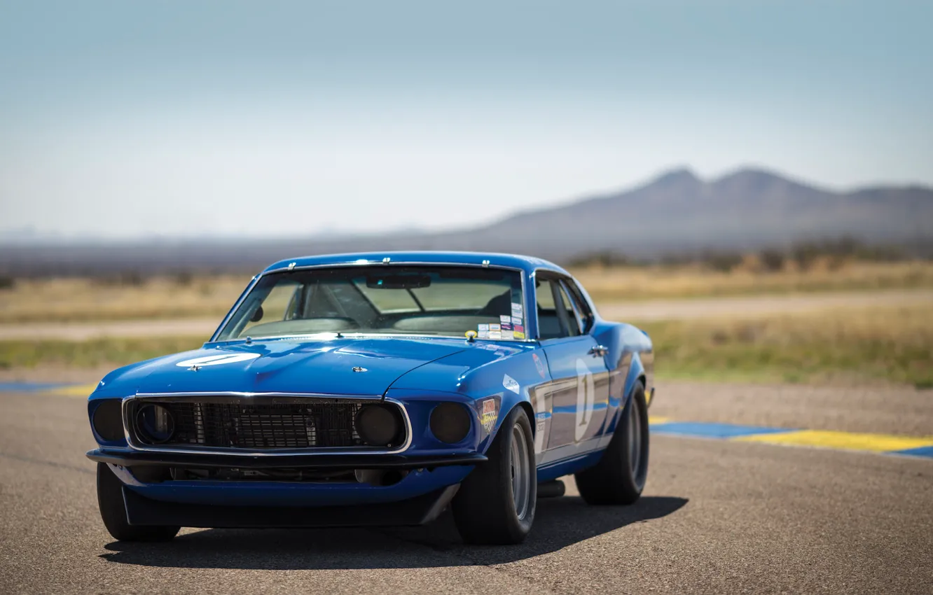 Photo wallpaper car, blue, speed, Mustang, Ford, Muscle, 1969, car