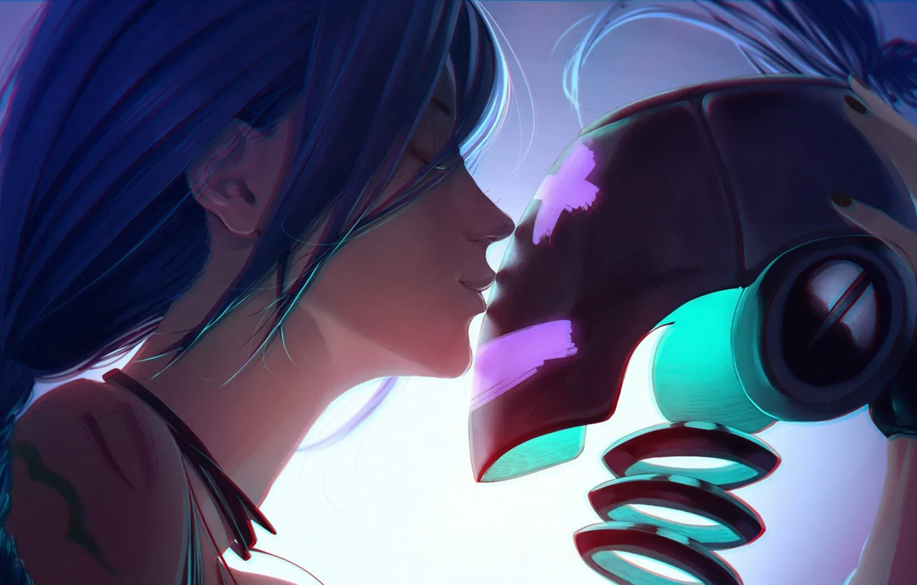 Photo wallpaper girl, League Of Legends, kiss, robot, League of Legends