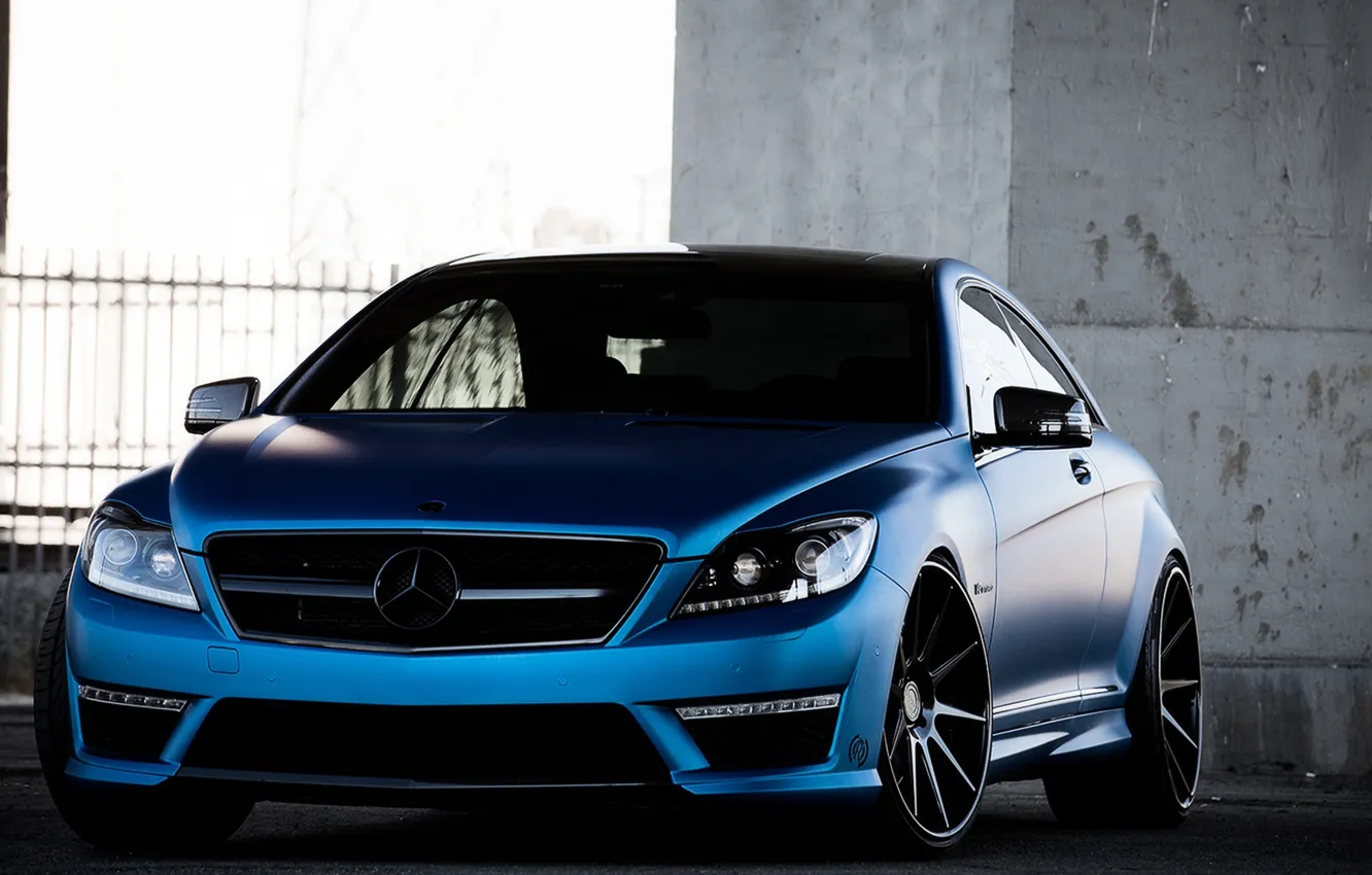 Photo wallpaper Mercedes-Benz, Auto, Blue, The fence, Tuning, Machine, Parking