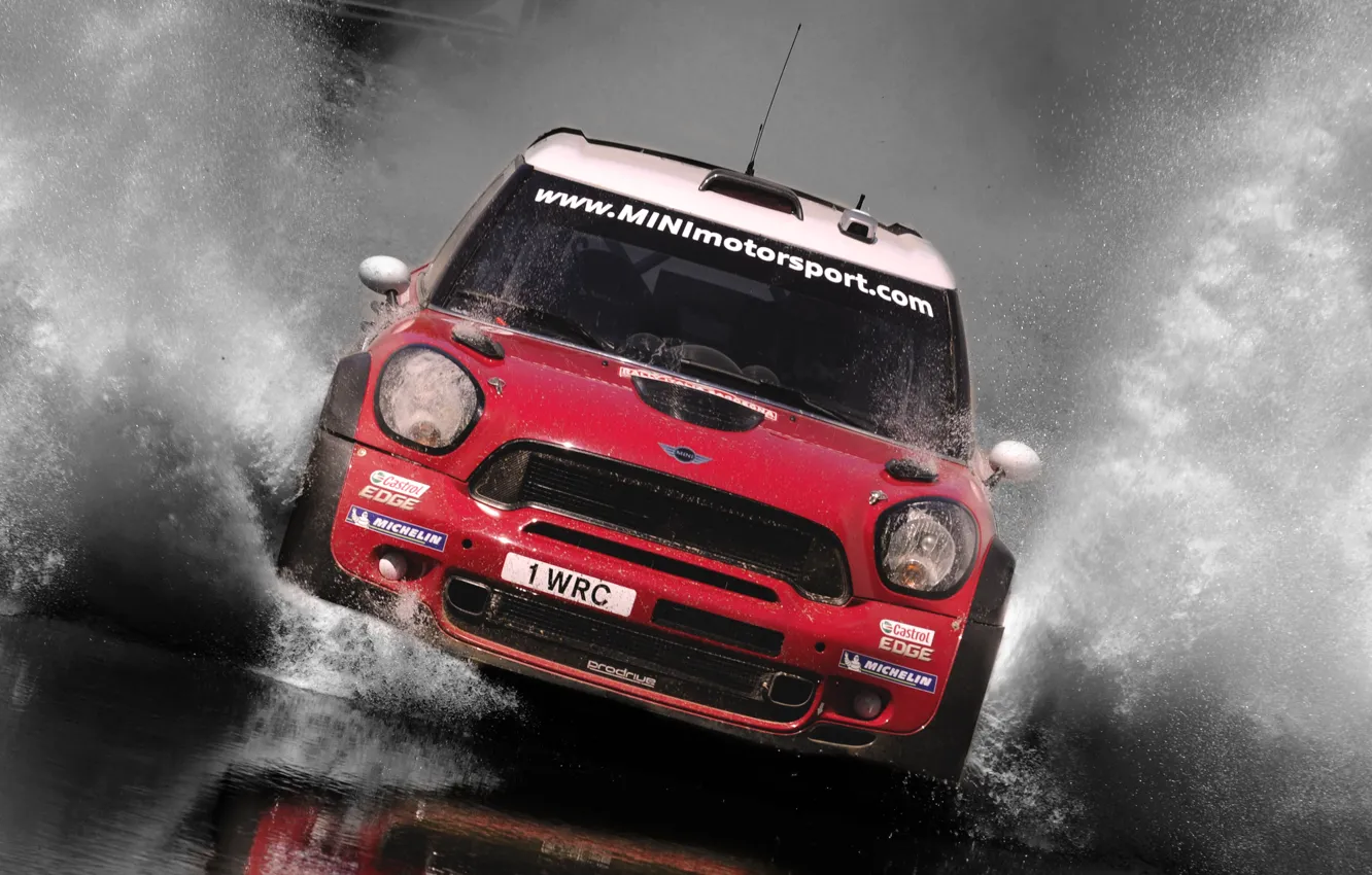 Photo wallpaper Water, Red, Sport, grille, Machine, Race, The hood, Squirt
