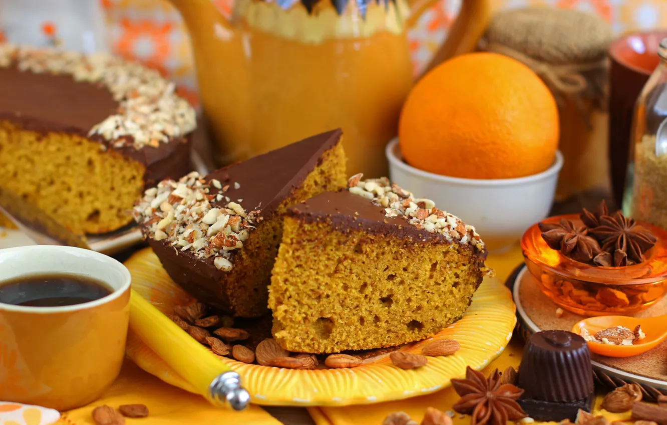 Photo wallpaper coffee, orange, candy, pie, Anis